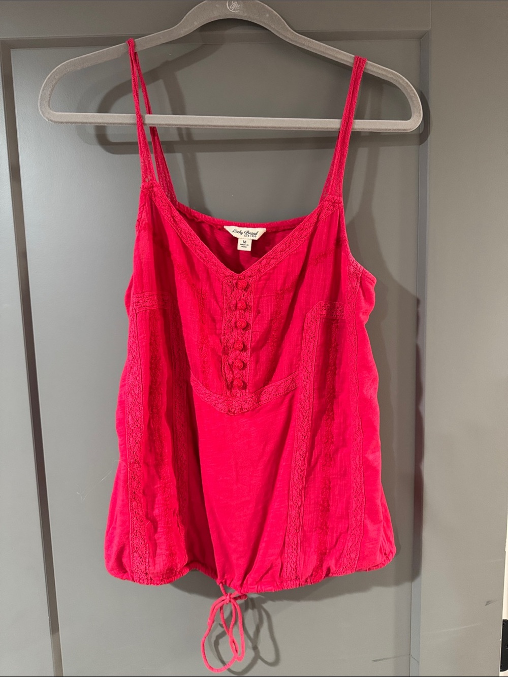 Lucky Brand Red Lace-Detail Cami with Drawcord Hem